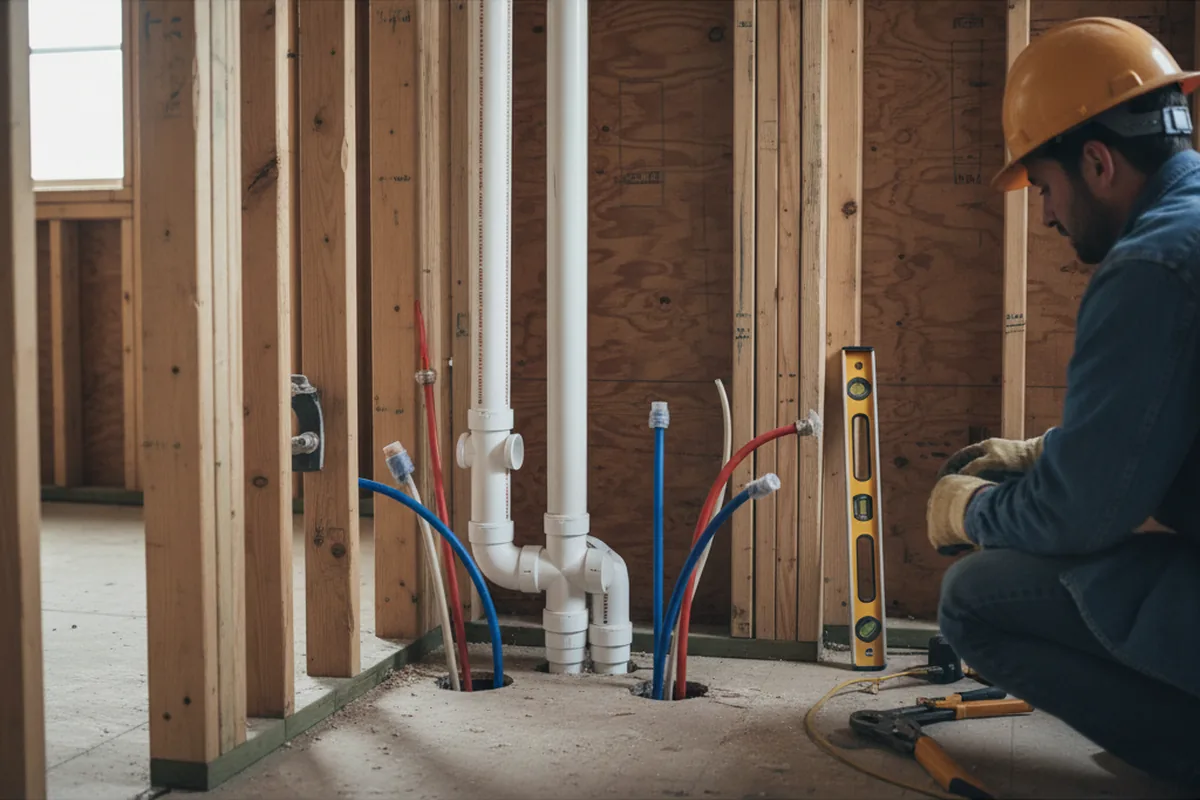 Drain and supply rough-in during Drain Cleaning in Roxbury
